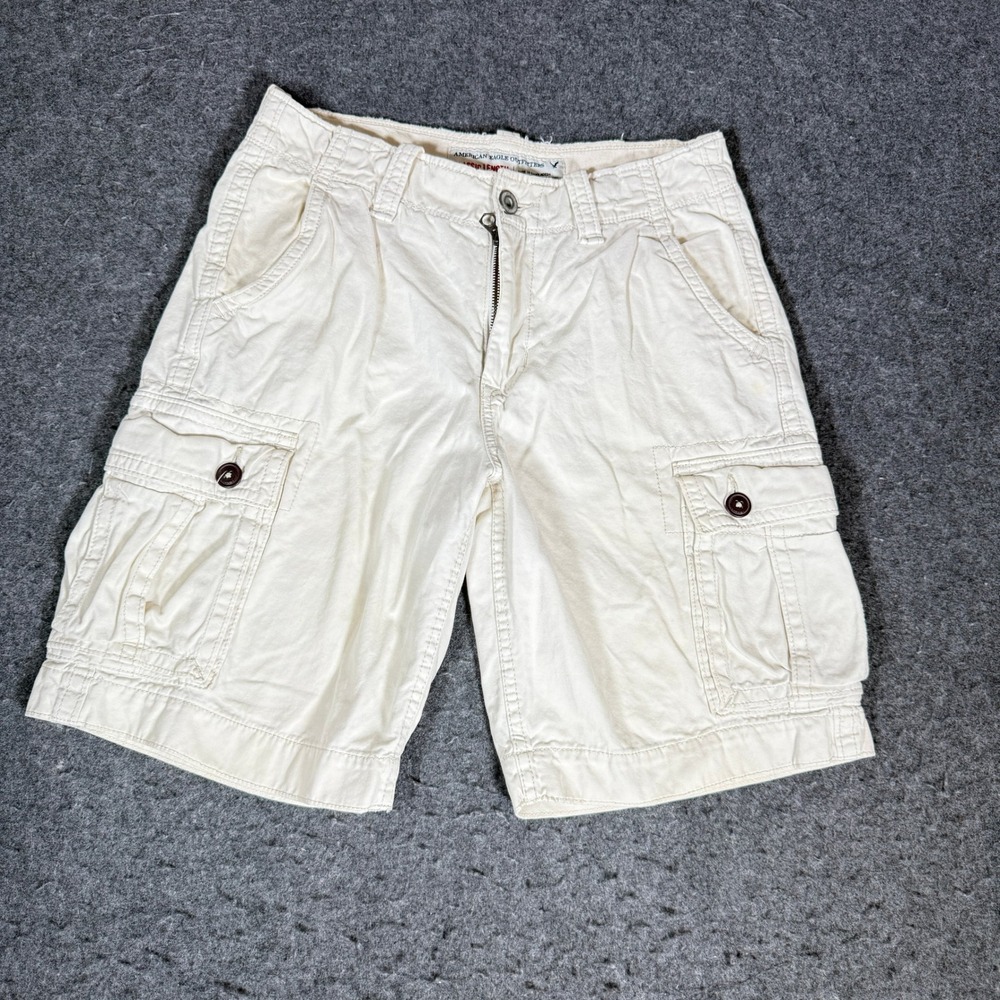 American Eagle Outfitters Mens 30 Cargo Shorts Cream Off White Cotton Classic